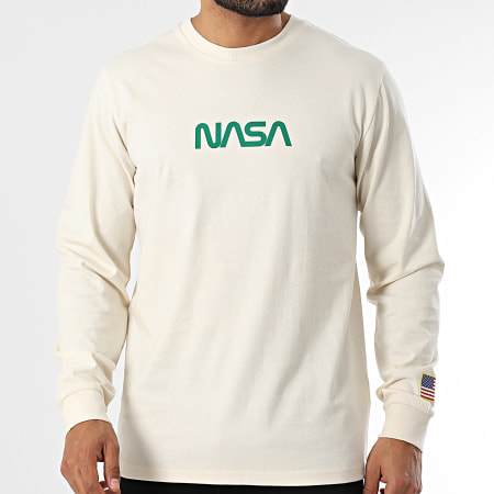NASA - Camiseta de manga larga Flag Born Beige Verde