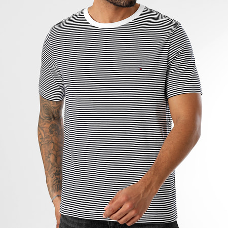 Tommy Hilfiger - Tee Shirt A Rayures Essential Seasonal Reg Fit Solid 9995 Blanc Bleu Marine