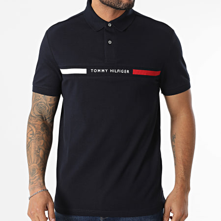Tommy Hilfiger - Polo Manches Courtes Hilfiger Chest Insert 8130 Bleu Marine