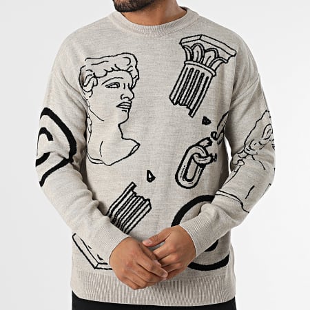 Ikao - Pull Beige Chiné Noir
