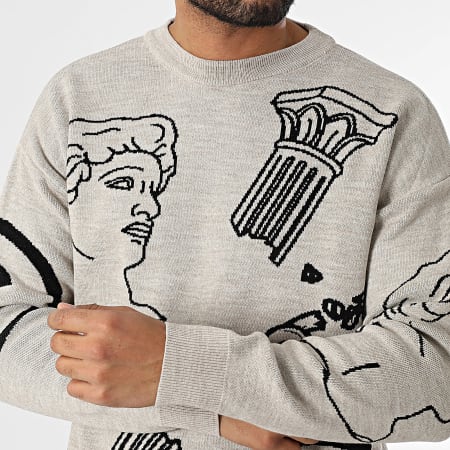 Ikao - Pull Beige Chiné Noir