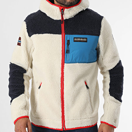 Napapijri - Veste Polaire Capuche A4GNS Beige Bleu Marine Bleu Clair