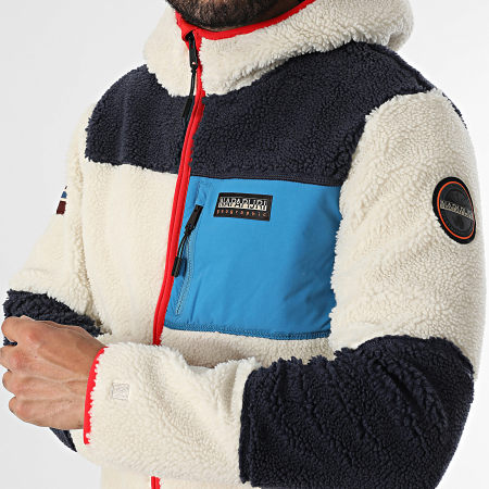 Napapijri - Veste Polaire Capuche A4GNS Beige Bleu Marine Bleu Clair