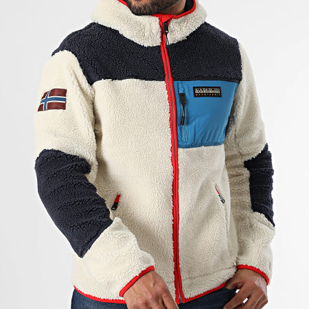 Napapijri - Veste Polaire Capuche A4GNS Beige Bleu Marine Bleu Clair