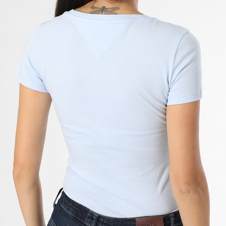 Tommy Jeans - Tee Shirt Col V Femme Slim 0458 Bleu Clair
