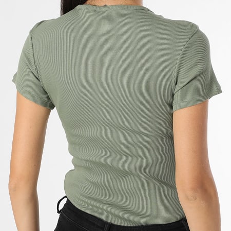 Tommy Jeans - Tee Shirt Femme Slim Button 9502 Vert Kaki