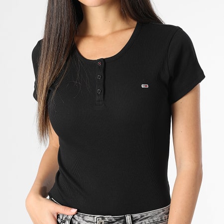 Tommy Jeans - Camiseta de mujer con botones Slim 9502 Negro
