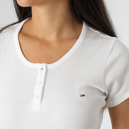 Tommy Jeans - Tee Shirt Femme Slim Button 9502 Blanc