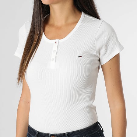 Tommy Jeans - Tee Shirt Femme Slim Button 9502 Blanc