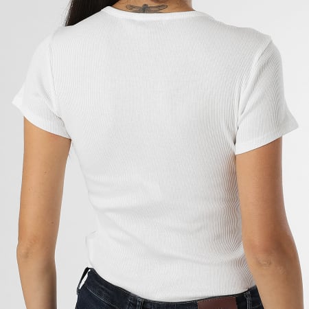 Tommy Jeans - Tee Shirt Femme Slim Button 9502 Blanc