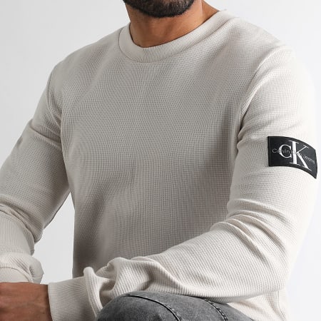 Calvin Klein - Sweat Crewneck Monogram Badge Waffle 3485 Beige