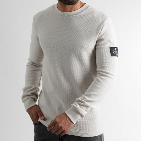 Calvin Klein - Sweat Crewneck Monogram Badge Waffle 3485 Beige