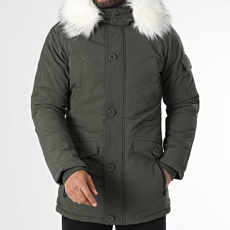 Mackten - Parka con capucha de piel verde caqui