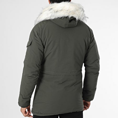 Mackten - Parka con capucha de piel verde caqui