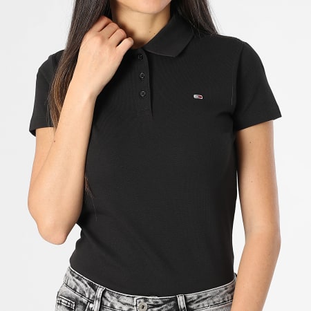 Tommy Jeans - Polo Manches Courtes Slim Femme Essential 0160 Noir