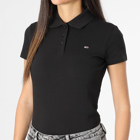 Tommy Jeans - Polo Manches Courtes Slim Femme Essential 0160 Noir