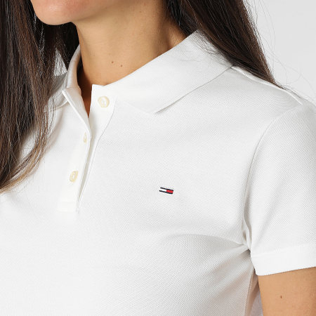 Tommy Jeans - Polo Manches Courtes Slim Femme Essential 0160 Blanc