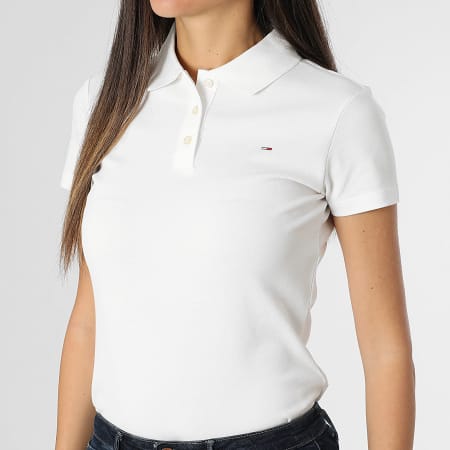 Tommy Jeans - Polo Manches Courtes Slim Femme Essential 0160 Blanc