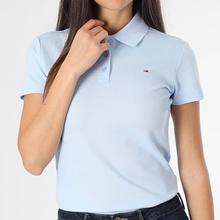 Tommy Jeans - Polo Manches Courtes Slim Femme Essential 0160 Bleu Clair