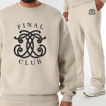 Final Club - Conjunto de sudadera de cuello redondo y pantalón de chándal Embleme delantero Beige