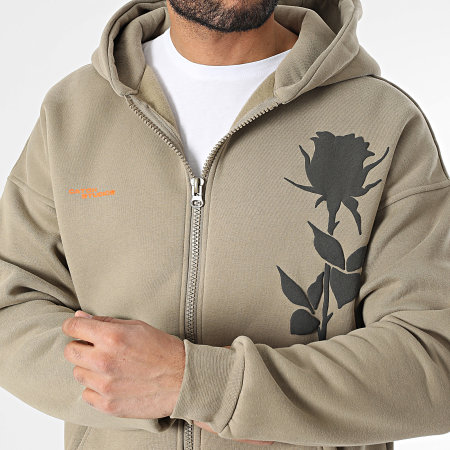 Ikao - Sweat Zippé Capuche Vert Kaki Clair