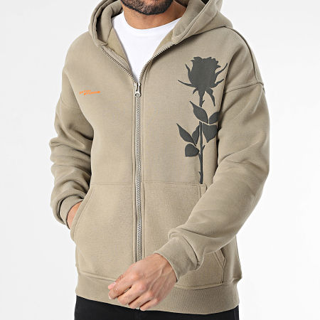 Ikao - Sweat Zippé Capuche Vert Kaki Clair