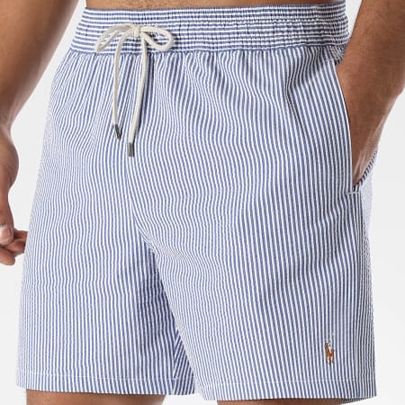 Polo Ralph Lauren - Short De Bain A Rayures Oxford Blanc Bleu Roi