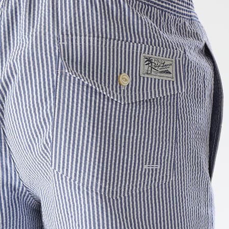 Polo Ralph Lauren - Short De Bain A Rayures Oxford Blanc Bleu Roi