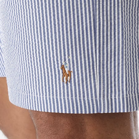 Polo Ralph Lauren - Short De Bain A Rayures Oxford Blanc Bleu Roi