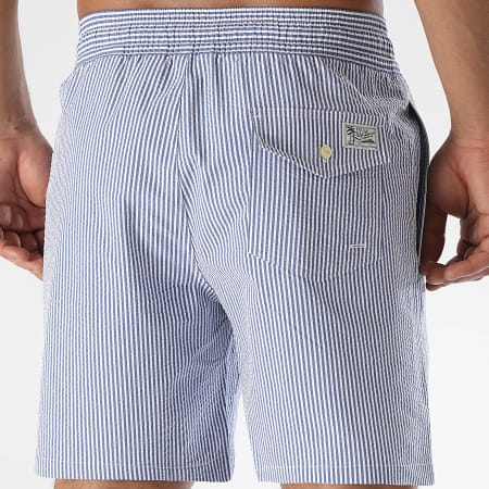 Polo Ralph Lauren - Short De Bain A Rayures Oxford Blanc Bleu Roi