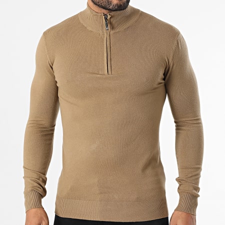 Uniplay - Pull Col Montant Zippé Camel