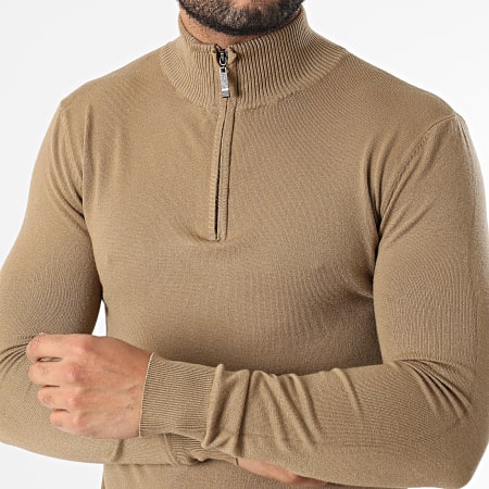 Uniplay - Pull Col Montant Zippé Camel