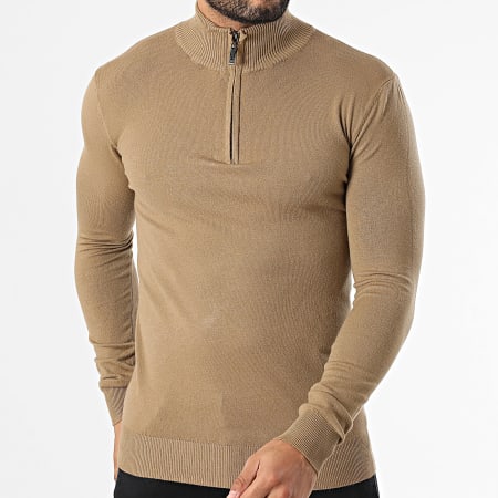 Uniplay - Pull Col Montant Zippé Camel