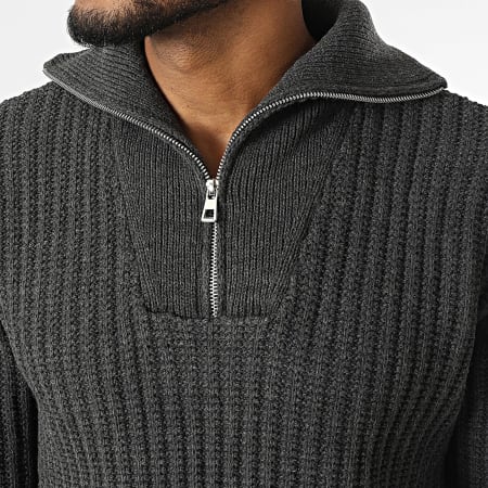 Armita - Pull Col Montant Zippé Gris Anthracite