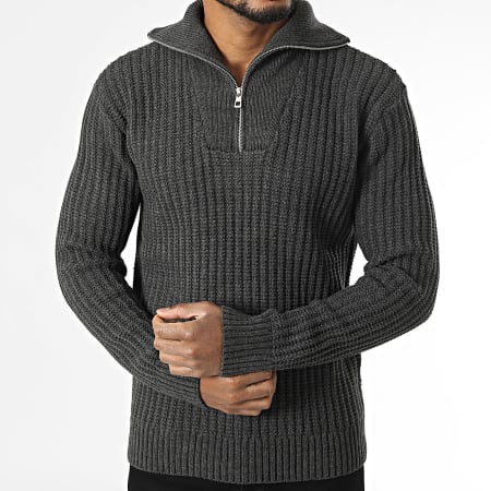 Armita - Pull Col Montant Zippé Gris Anthracite