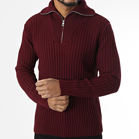 Armita - Pull Col Montant Zippé Bordeaux