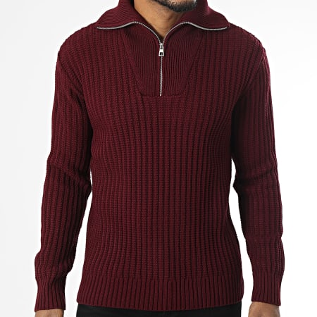 Armita - Pull Col Montant Zippé Bordeaux