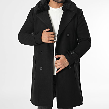 Frilivin - Manteau Long Col Mouton Noir