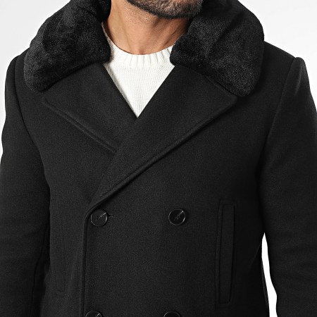 Frilivin - Manteau Long Col Mouton Noir