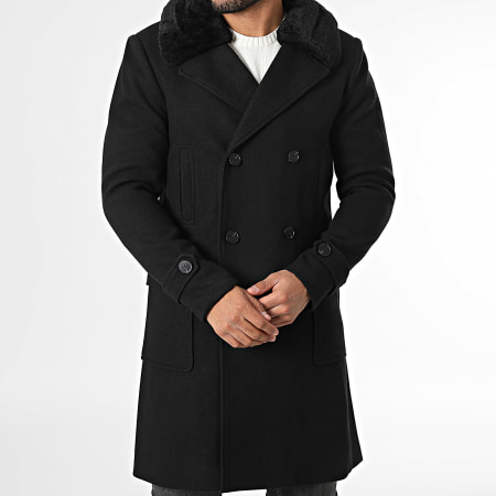 Frilivin - Manteau Long Col Mouton Noir