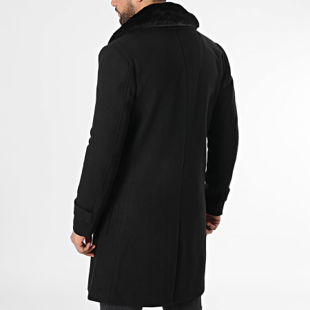 Frilivin - Manteau Long Col Mouton Noir