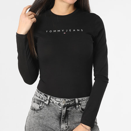 Tommy Jeans - Slim Linear 9434 Camiseta negra de manga larga para mujer