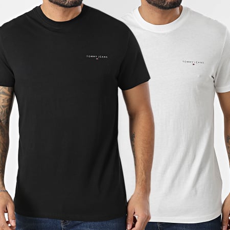 Tommy Jeans - Lot De 2 Tee Shirts Slim Linear Chest 0353 Blanc Noir