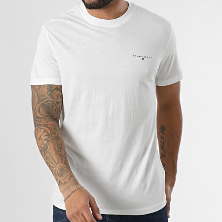 Tommy Jeans - Lot De 2 Tee Shirts Slim Linear Chest 0353 Blanc Noir