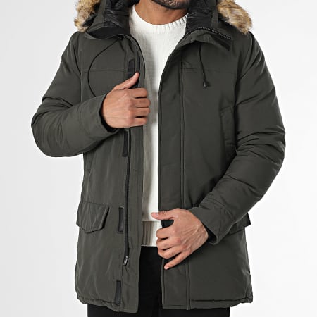 Frilivin - Parka con capucha de piel verde caqui