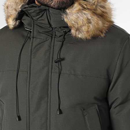 Frilivin - Parka con capucha de piel verde caqui