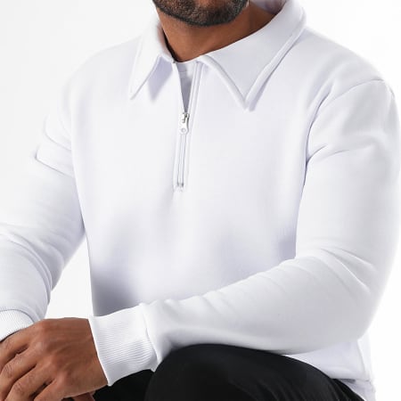 Polo Sweat Col Chemise LBO Sweat Col Polo Zippé 3647 Blanc