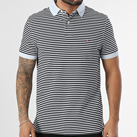 Tommy Hilfiger - Polo Manches Courtes A Rayures 1985 7770 Bleu Clair Noir