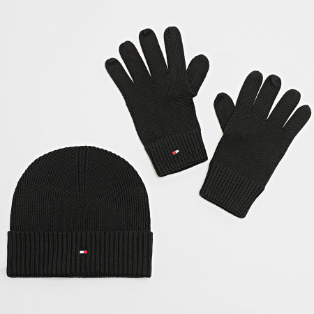 Tommy Hilfiger - Gorro y guantes Flag Pima Cotton 2938 Negro