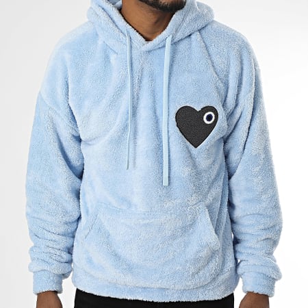 ADJ Sweat Capuche Polaire Coeur Chic Bleu Clair Gris